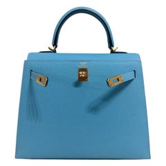 Hermes Kelly 25 Sellier Bleu du Nord Blue Epsom Leather Hardware Top Handle Bag