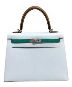 Hermes Kelly 25 Sellier Blue Brume Vert Jade Gold Tan Epsom Palladium Hardware