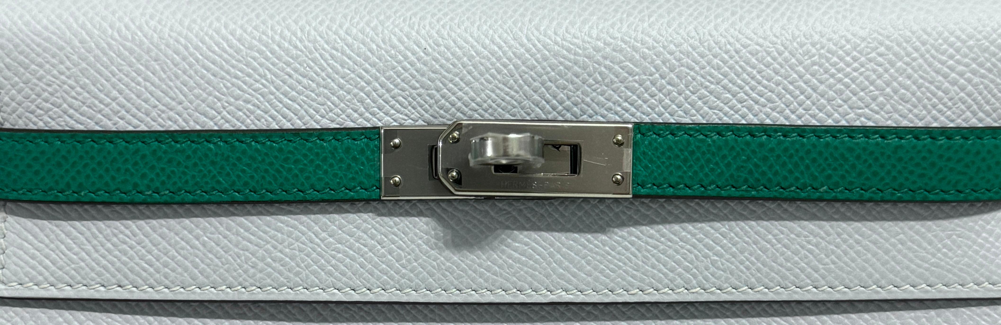 Women's or Men's Hermes Kelly 25 Sellier Blue Brume Vert Jade Gold Tan Epsom Palladium Hardware