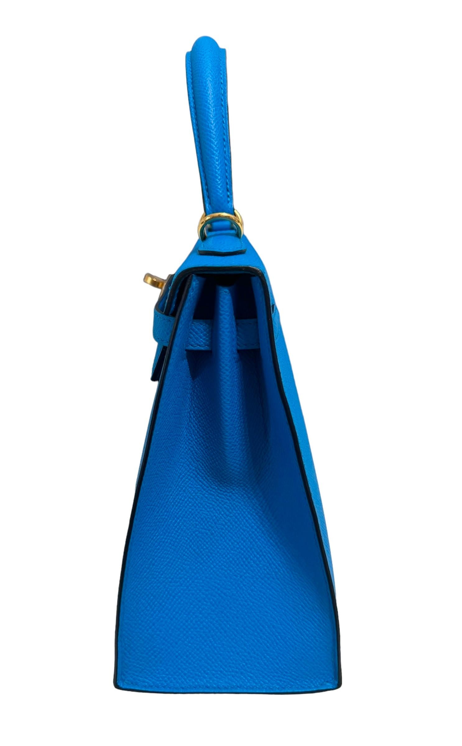 Hermes Kelly 25 Sellier Blue Frida Epsom Gold Hardware Shoulder Bag 3
