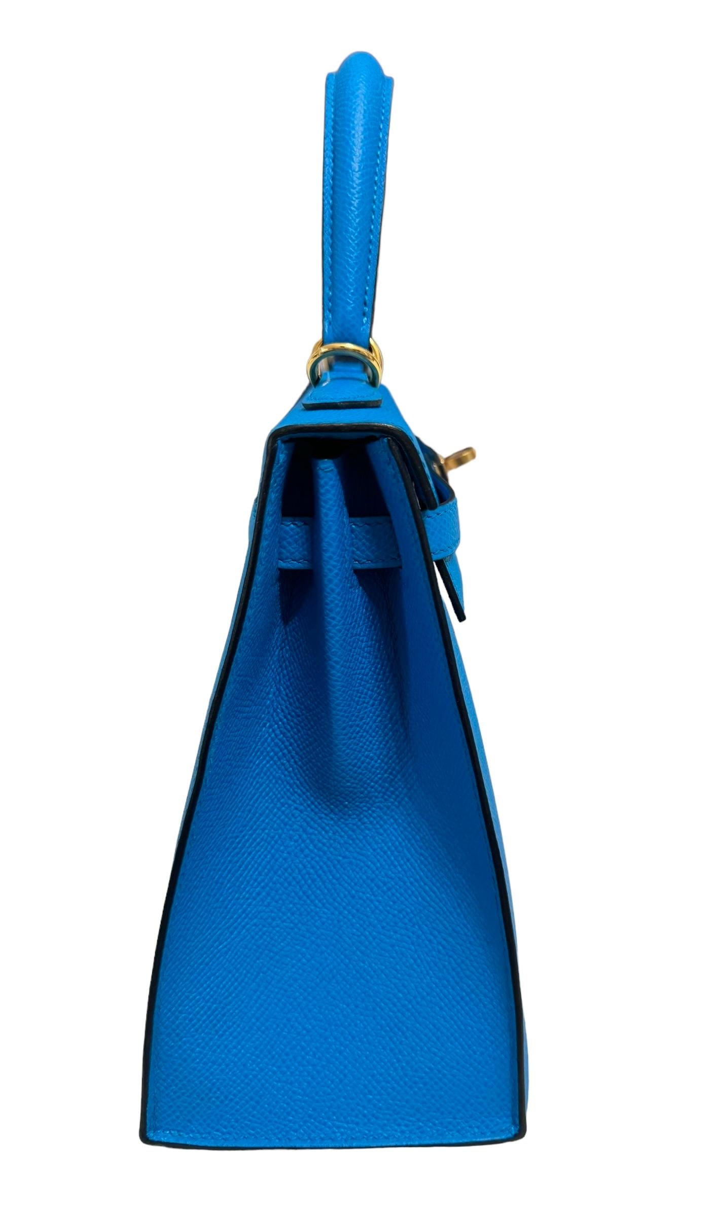 Hermes Kelly 25 Sellier Blue Frida Epsom Gold Hardware Shoulder Bag 4
