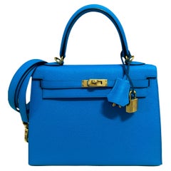 Hermes Kelly 25 Sellier Bleu Frida Epsom Gold Hardware Shoulder Bag