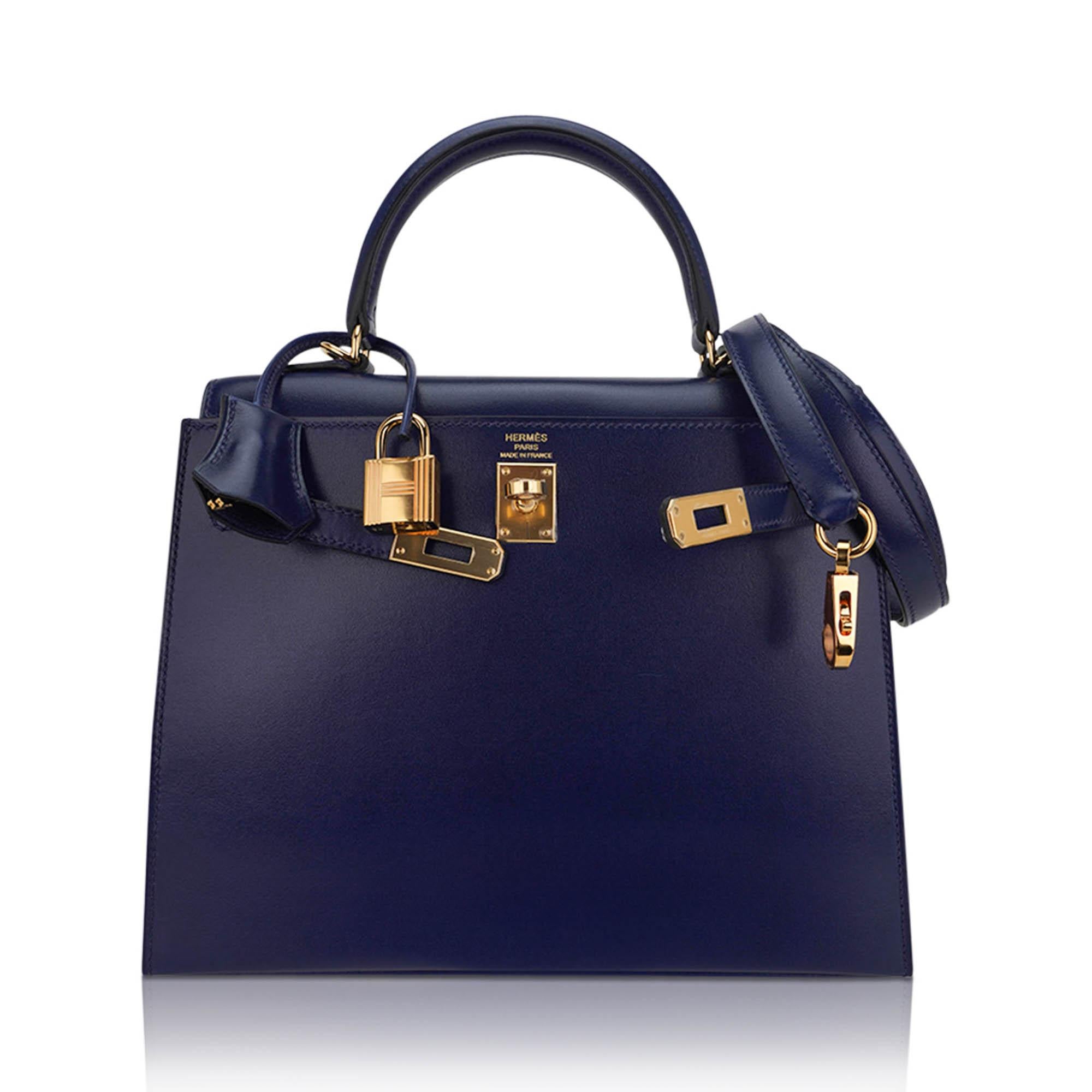 Hermes Kelly 25 Sellier Blue Sapphire Box Leather Bag Gold Hardware Neuf - En vente à Miami, FL