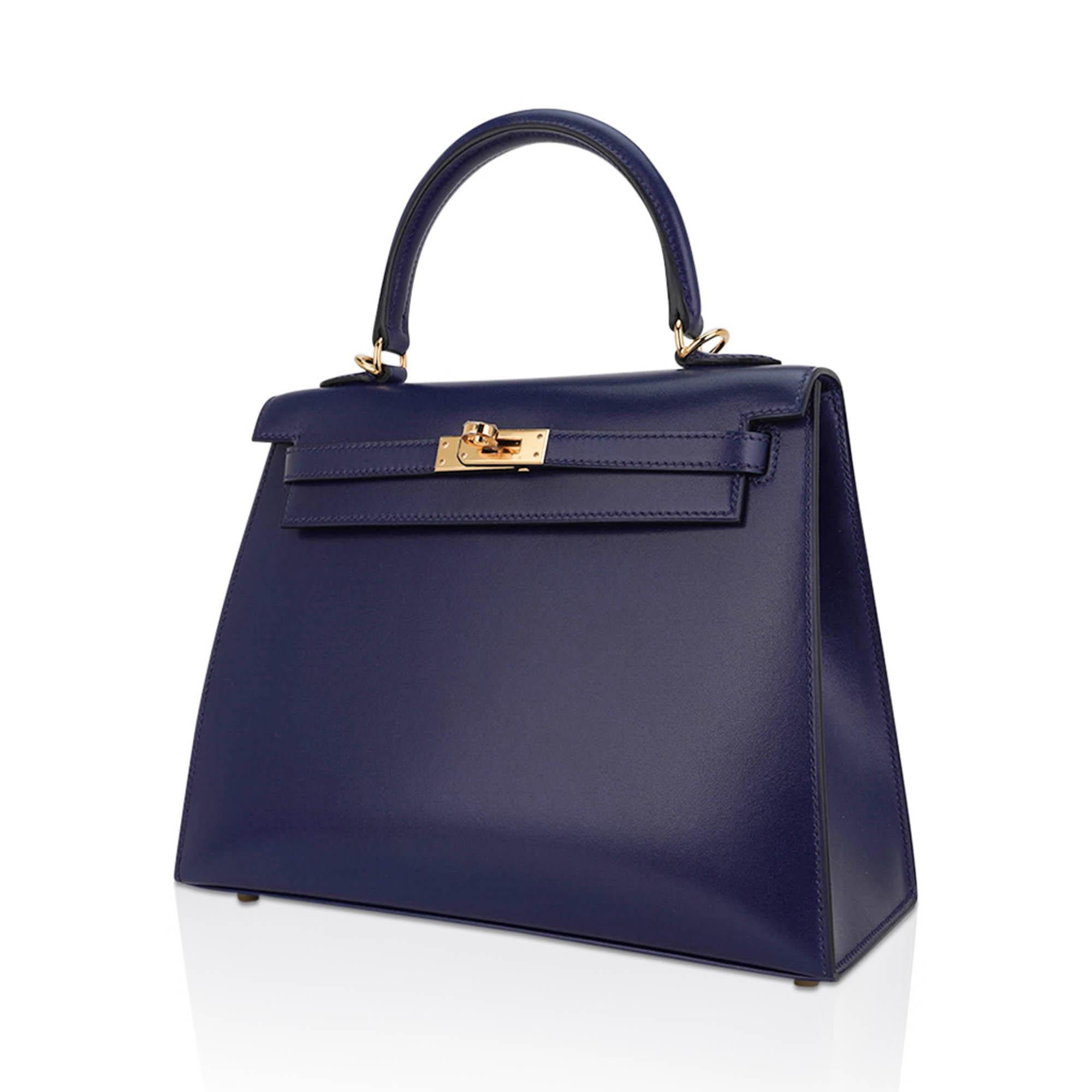 Hermes Kelly 25 Sellier Blue Sapphire Box Leather Bag Gold Hardware Pour femmes en vente