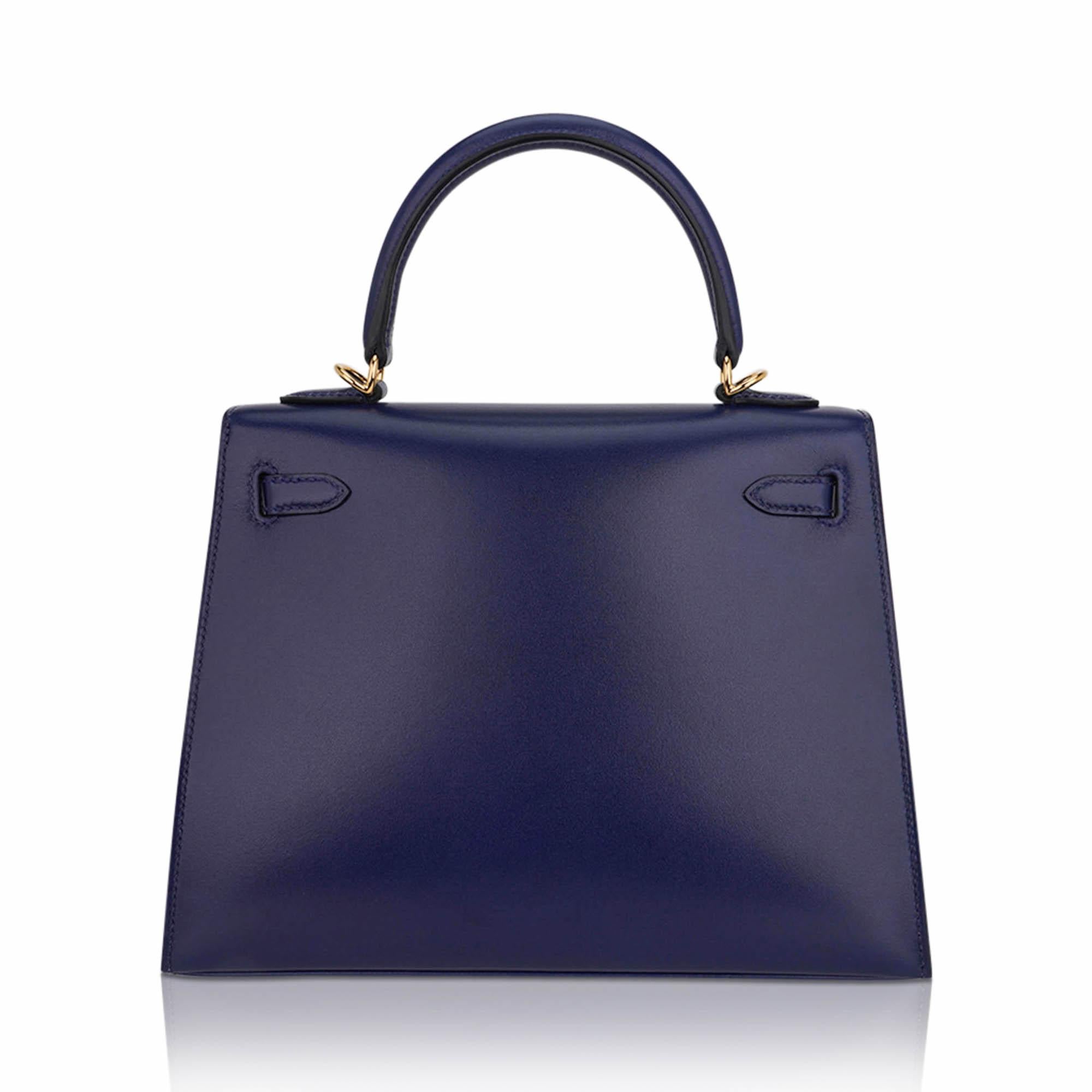 Hermes Kelly 25 Sellier Blue Sapphire Box Leather Bag Gold Hardware en vente 3