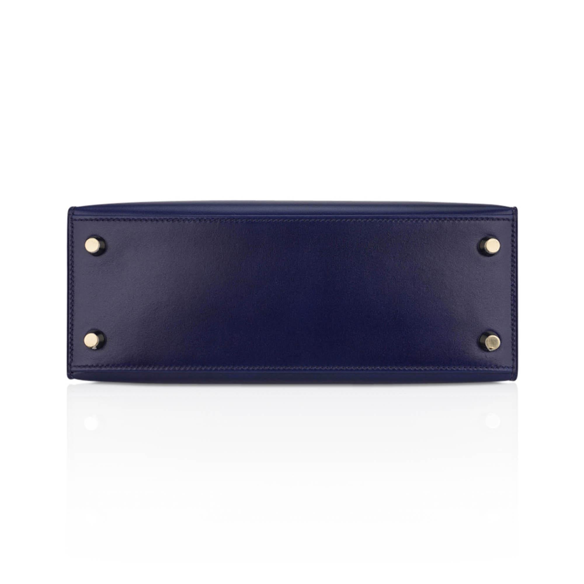 Hermes Kelly 25 Sellier Blue Sapphire Box Leather Bag Gold Hardware en vente 4