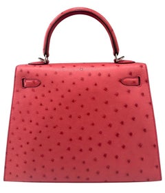 Hermes Kelly 25 Sellier Bougainvillea Leather Palladium Hardware Shoulder Bag