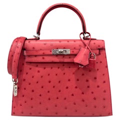 Hermes Kelly 25 Sellier Bougainvillea Leather Palladium Hardware Shoulder Bag