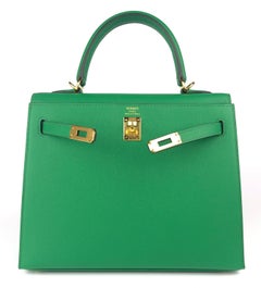 Hermes Kelly 25 Sellier Cactus Green Epsom Leather Shoulder Bag Gold Hardware