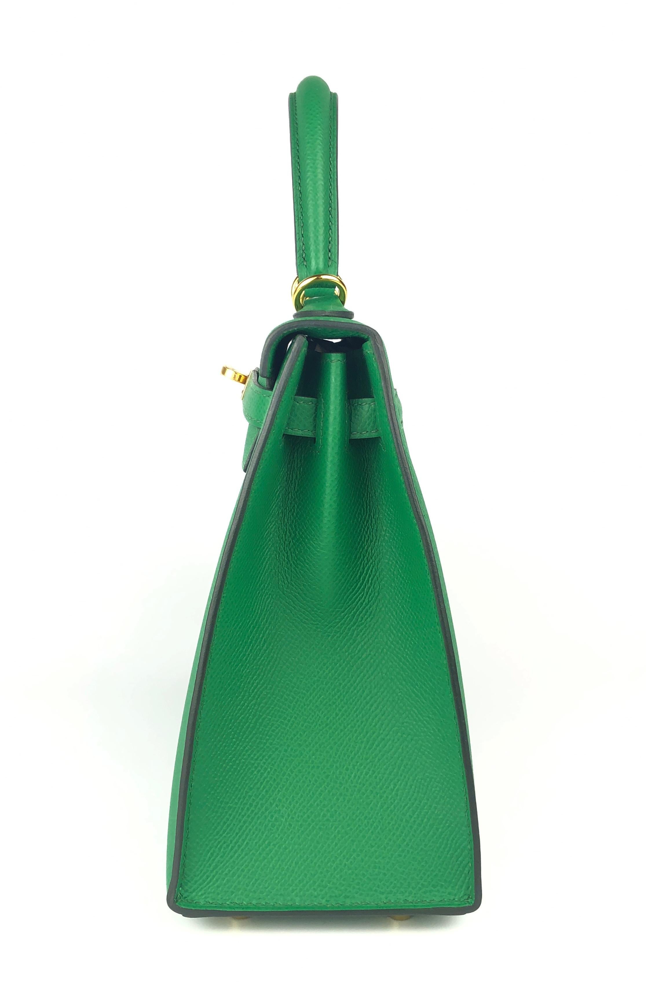 Hermes Kelly 25 Sellier Vert Cactus Sac à bandoulière en cuir d'Epsom Quincaillerie dorée en vente 1