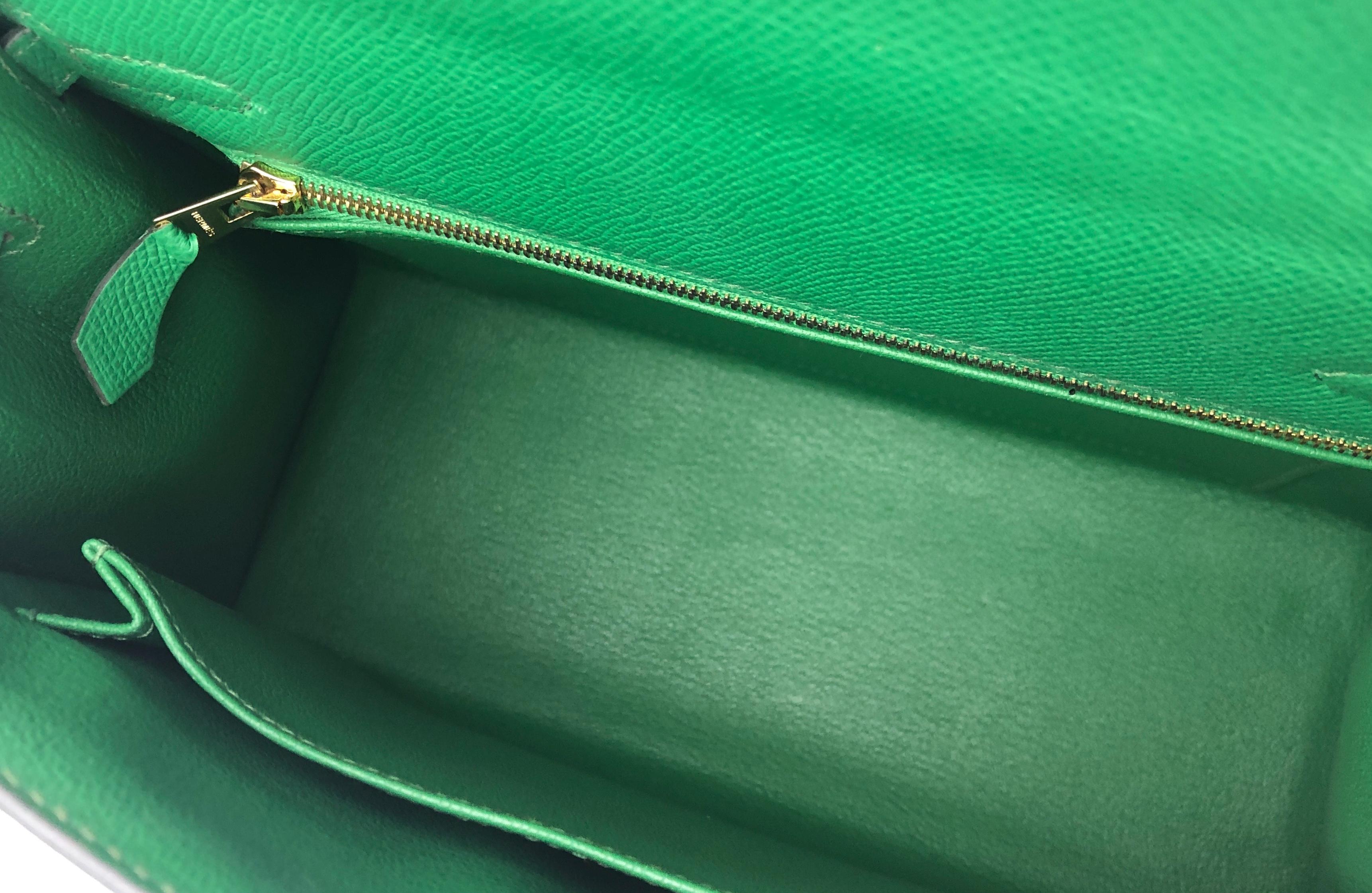 Hermes Kelly 25 Sellier Cactus Green Epsom Leather Shoulder Bag Gold Hardware For Sale 4
