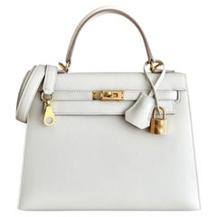 Hermes Kelly 25 Sellier Craie White Epsom Leather Gold Hardware Shoulder Bag