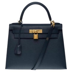 Hermes Kelly 25 Sellier Blu Epsom Indaco Hardware Oro