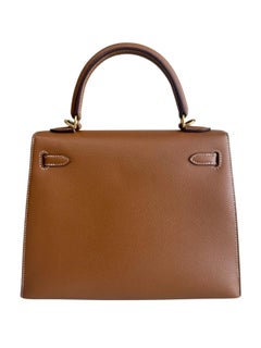 Hermes Kelly 25 Sellier Gold Tan Epsom Leather Gold Hardware Shoulder Bag