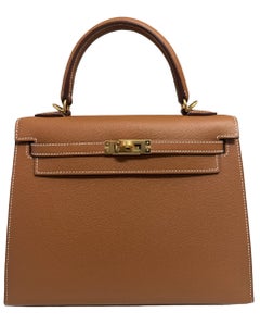 Hermes Kelly 25 Sellier Gold Tan Epsom Leather Shoulder Bag Gold Hardware 2022