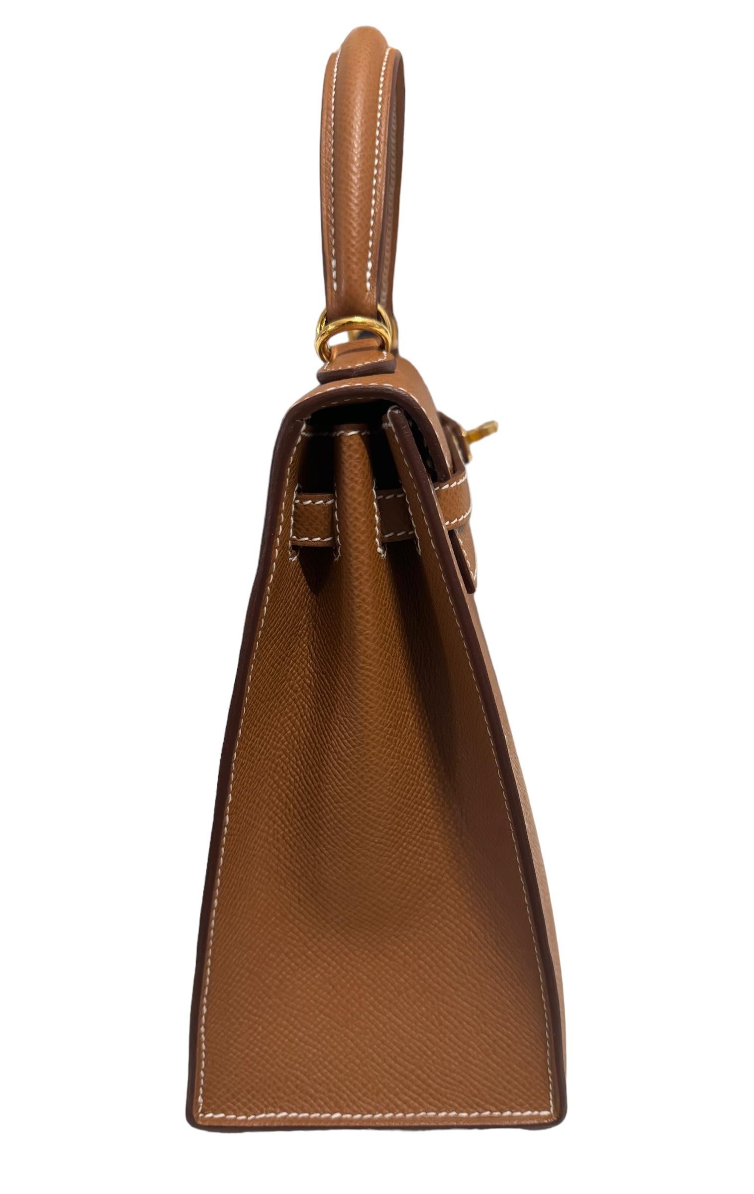 Hermes Kelly 25 Sellier Gold Tan Epsom Leather Shoulder Bag Gold Hardware 2022 For Sale 2