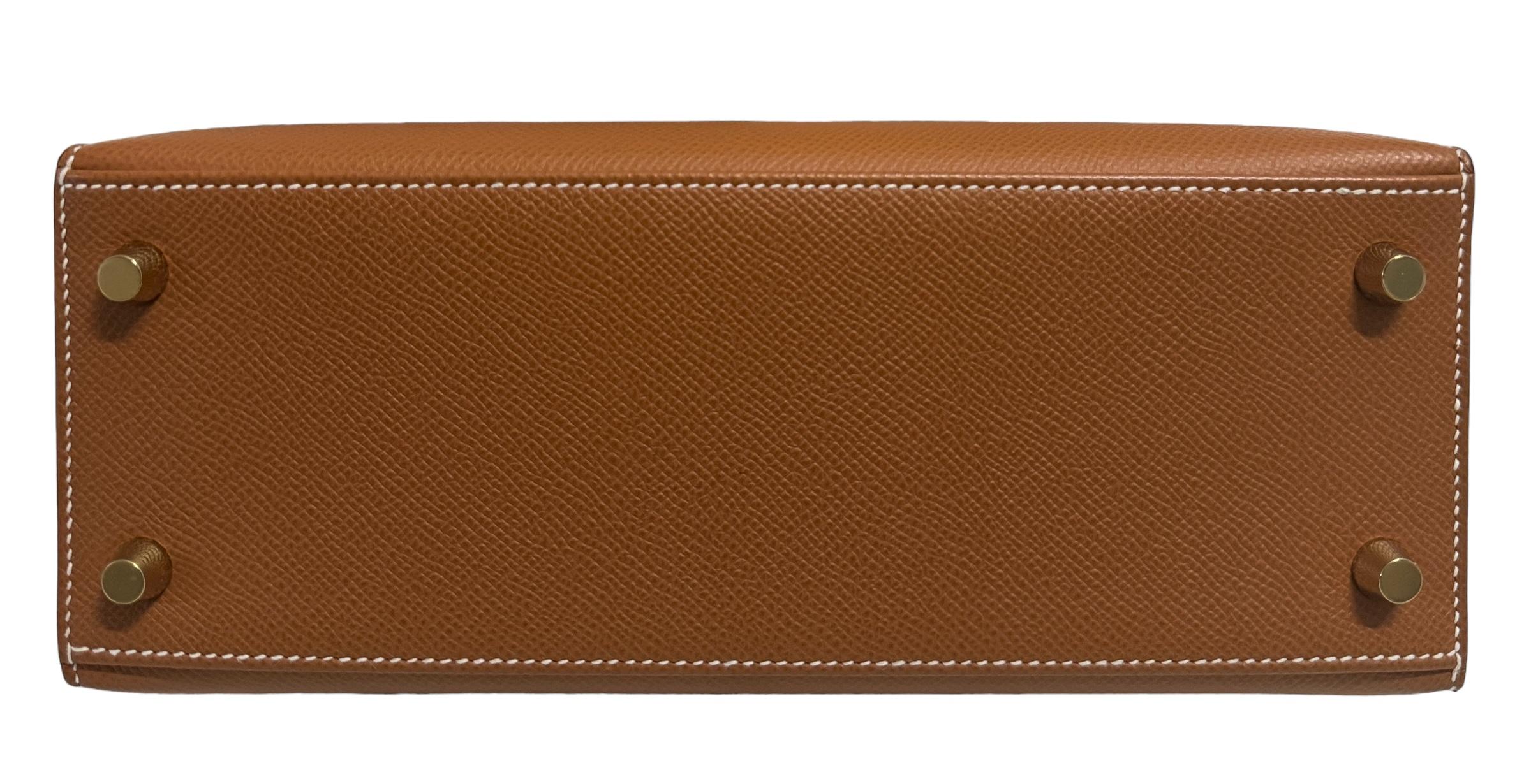 Hermes Kelly 25 Sellier Gold Tan Epsom Leather Shoulder Bag Gold Hardware 2022 For Sale 4