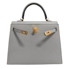 Hermes Kelly 25 Sellier Gris Mouette Gray Epsom Leder Hardware Top Handle Bag