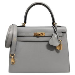 Hermes Kelly 25 Sellier Gris Mouette Gray Epsom Leder Hardware Top Handle Bag