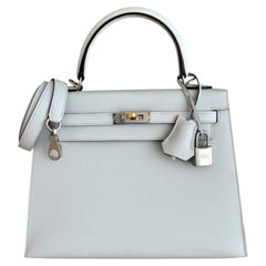 Hermes Kelly 25 Sellier Gris Platine Gray Epsom Leather Shoulder Bag