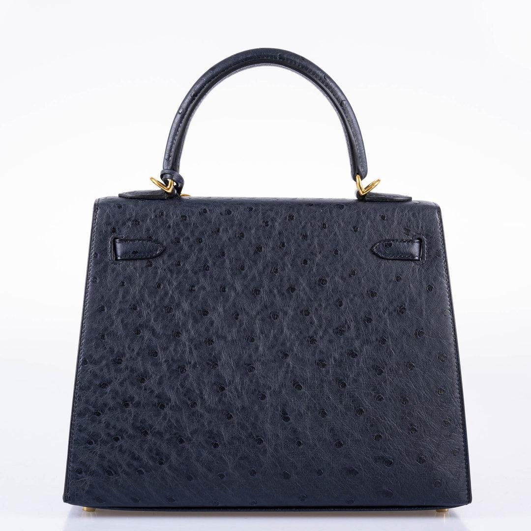 Hermès Kelly 25 Sellier Indigo Ostrich Leather Gold Hardware 1