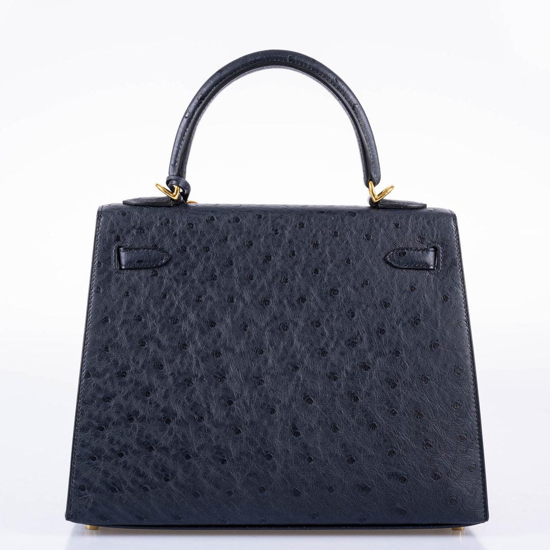 Hermès Kelly 25 Sellier Indigo Ostrich Leather Gold Hardware 1