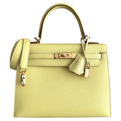 Hermes Kelly 25 Sellier Jaune Poussin Epsom Leather Gold Hardware Shoulder Bag
