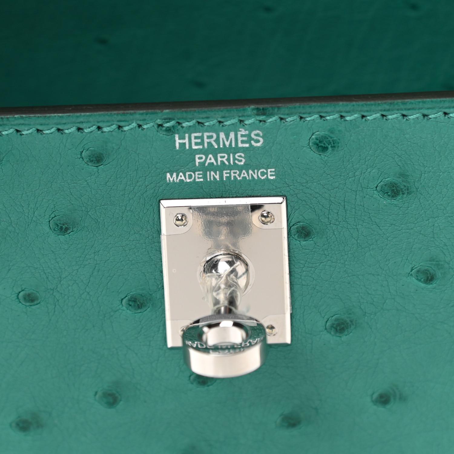 Vert Hermès - Sac à bandoulière Kelly 25 Sellier en autruche vert exotique avec poignée supérieure en palladium