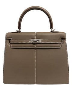 Hermes Kelly 25 Sellier Padded Etoupe Gray Limited Edition Palladium Hardware