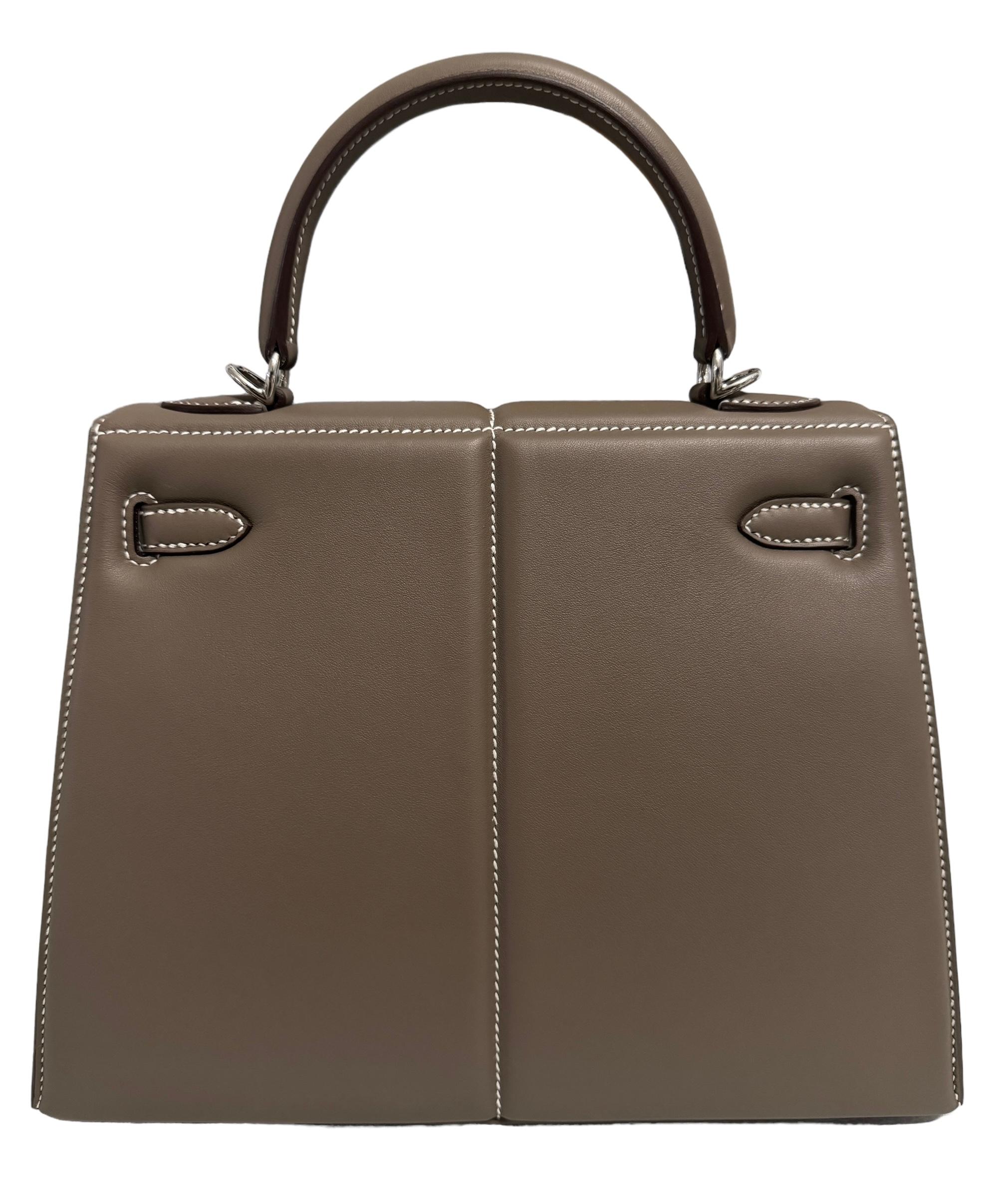 Women's or Men's Hermes Kelly 25 Sellier Padded Etoupe Gray Limited Edition Palladium Hardware For Sale