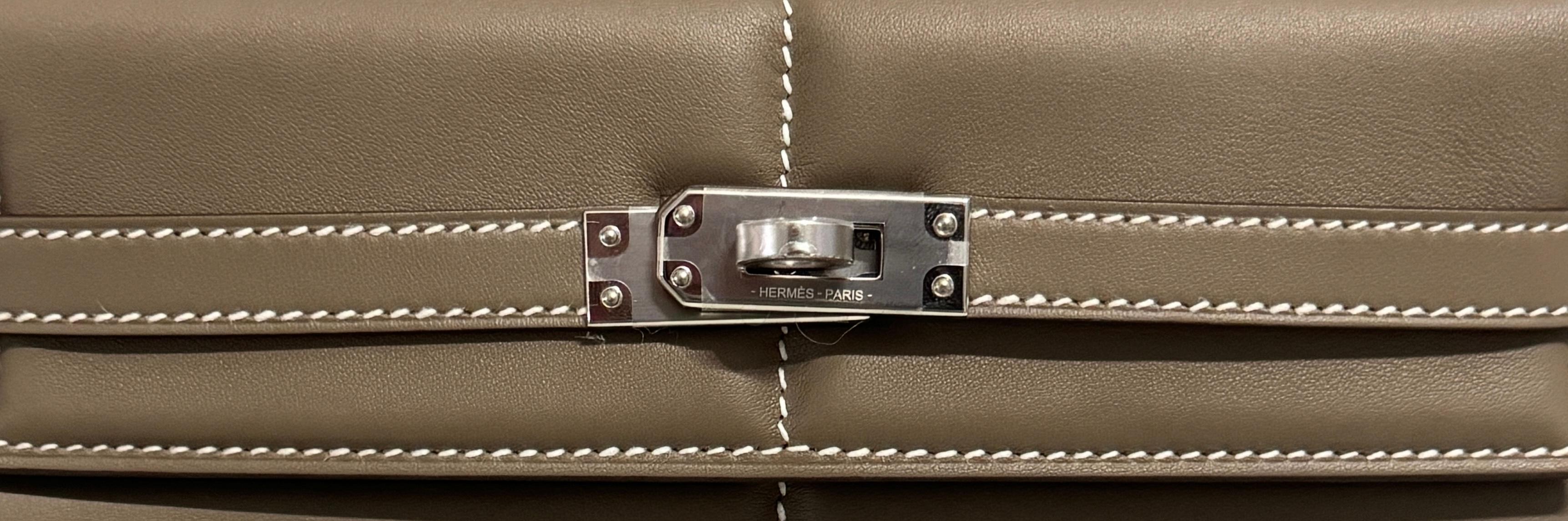 Hermes Kelly 25 Sellier Padded Etoupe Gray Limited Edition Palladium Hardware For Sale 1
