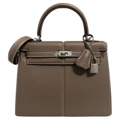 Hermes Kelly 25 Sellier gepolstert Etoupe grau Limited Edition Palladium Hardware