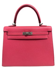 Hermes Kelly 25 Sellier Rose Azalee Azalea Pink Chevre Leather Palladium HWR