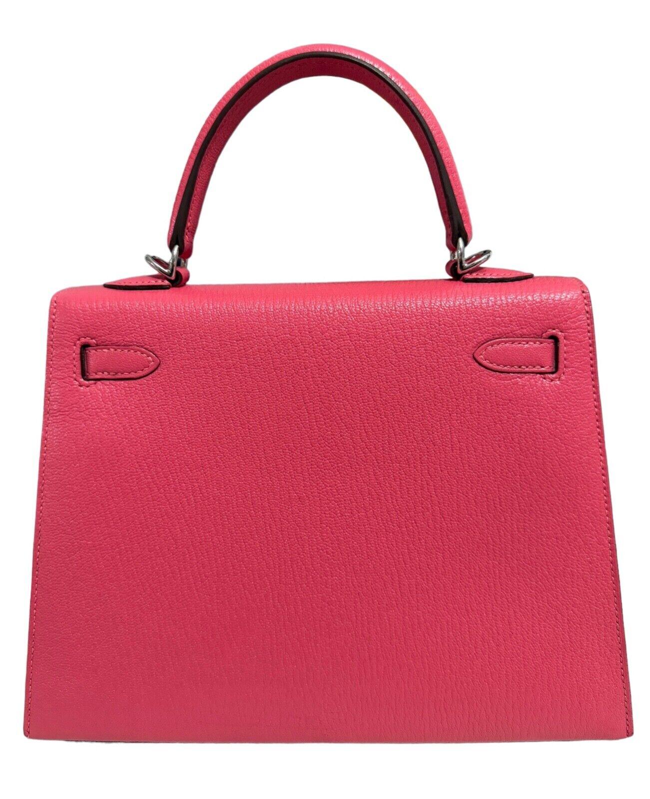 Women's or Men's Hermes Kelly 25 Sellier Rose Azalee Azalea Pink Chevre Leather Palladium HWR
