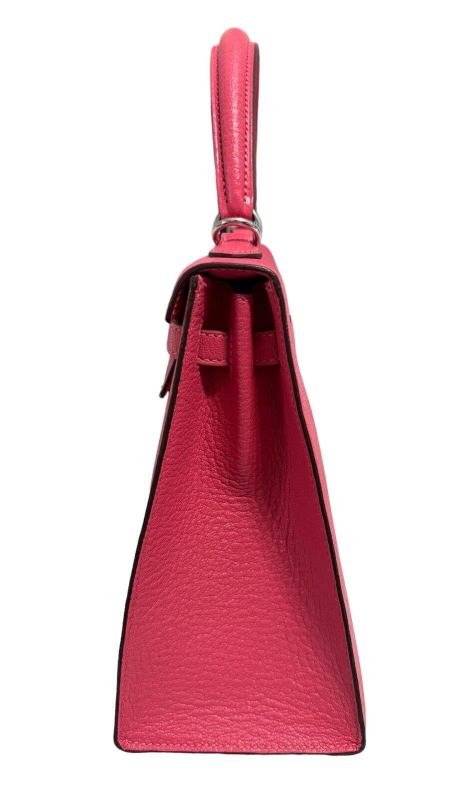 Hermes Kelly 25 Sellier Rose Azalee Azalea Pink Chevre Leather Palladium HWR 1
