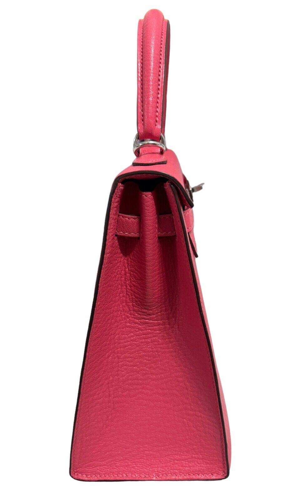 Hermes Kelly 25 Sellier Rose Azalee Azalea Pink Chevre Leather Palladium HWR 2