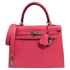 Hermes Kelly 25 Sellier Rose Azalee Azalea Pink Chevre Leather Palladium HWR