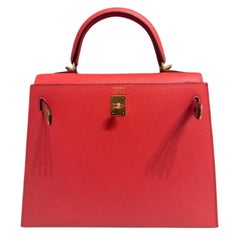 Hermes Kelly 25 Sellier Rose Jaipur Pink Epsom Leather Gold Rare Top Handle Bag