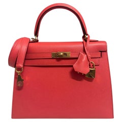 Hermes Kelly 25 Sellier Rose Jaipur Pink Epsom Leather Gold Rare Top Handle Bag