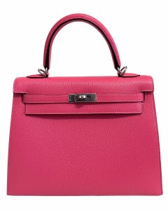 Hermes Kelly 25 Sellier Rose Lipstick Pink Chèvre Palladium Hardware