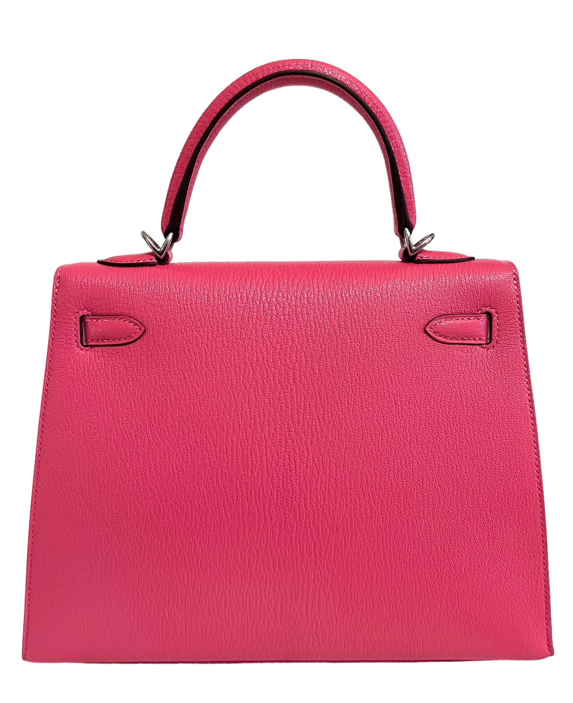 Women's or Men's Hermes Kelly 25 Sellier Rose Lipstick Pink Chèvre Palladium Hardware