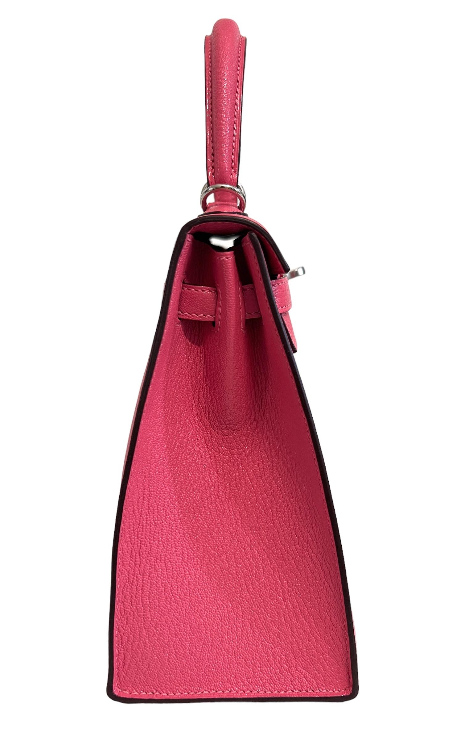 Hermes Kelly 25 Sellier Rose Lipstick Pink Chèvre Palladium Hardware 2