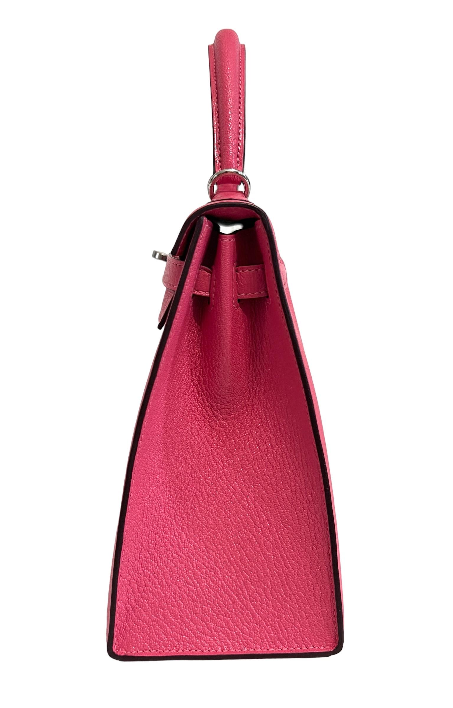 Hermes Kelly 25 Sellier Rose Lipstick Pink Chèvre Palladium Hardware 3