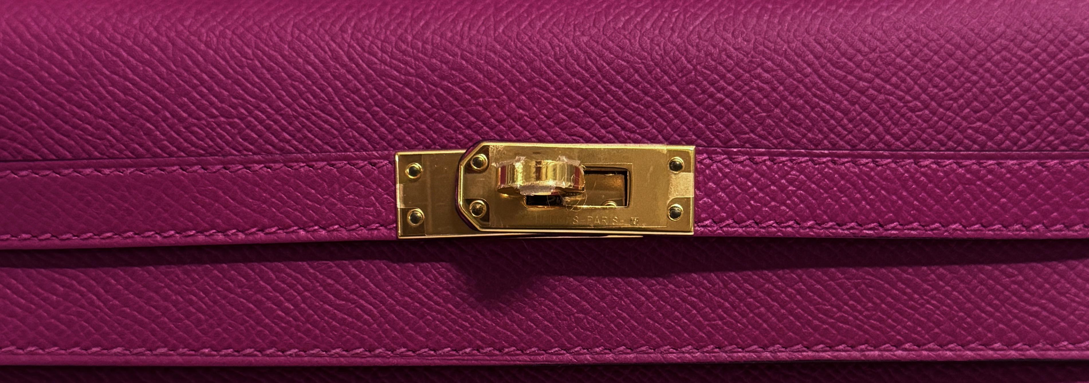 Purple Hermes Kelly 25 Sellier Rose Pourpre Pink Epsom Leather Gold Hardware RARE