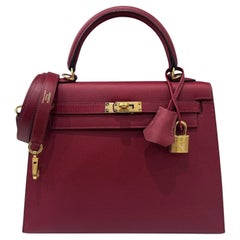 Hermes Kelly 25 Sellier Rouge Grenat Epsom Leather Gold Hardware Shoulder Bag