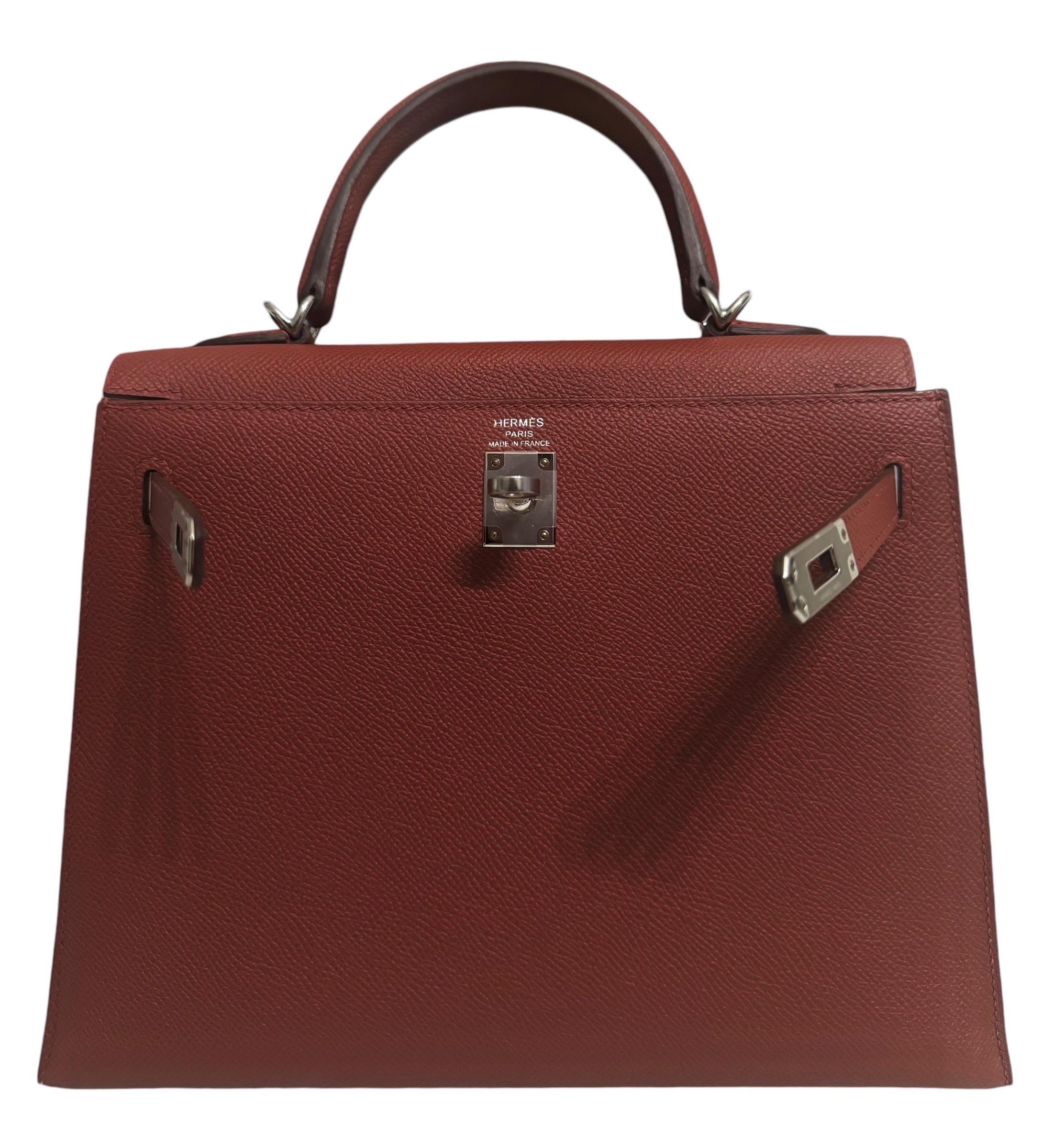 Women's or Men's Hermes Kelly 25 Sellier Rouge Venetian Epsom Leather.