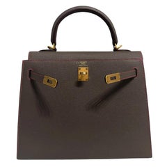 Hermes Kelly 25 Sellier Special Orde Etain Gray Pink Epsom Gold Top Handle Bag
