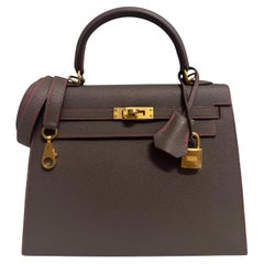 Hermes Kelly 25 Sellier Special Orde Etain Gray Pink Epsom Gold Top Handle Bag