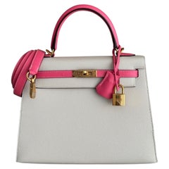 Hermes Kelly 25 Sellier Sonderanfertigung Craie Rose Azalee Pink Epsom Umhängetasche