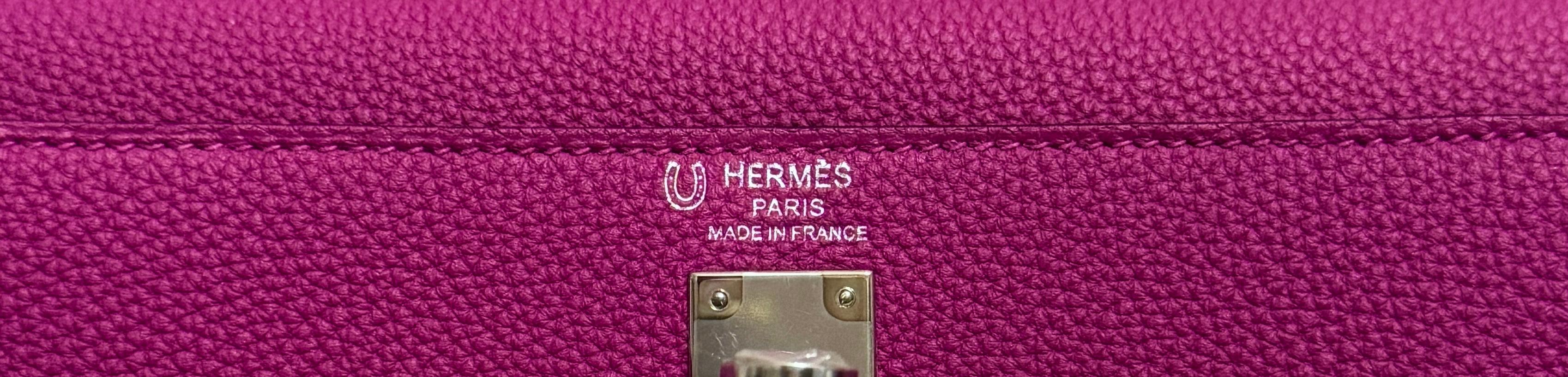 Women's or Men's Hermes Kelly 25 Sellier Special Order Rose Pourpre Pink Togo Palladium HWR RARE